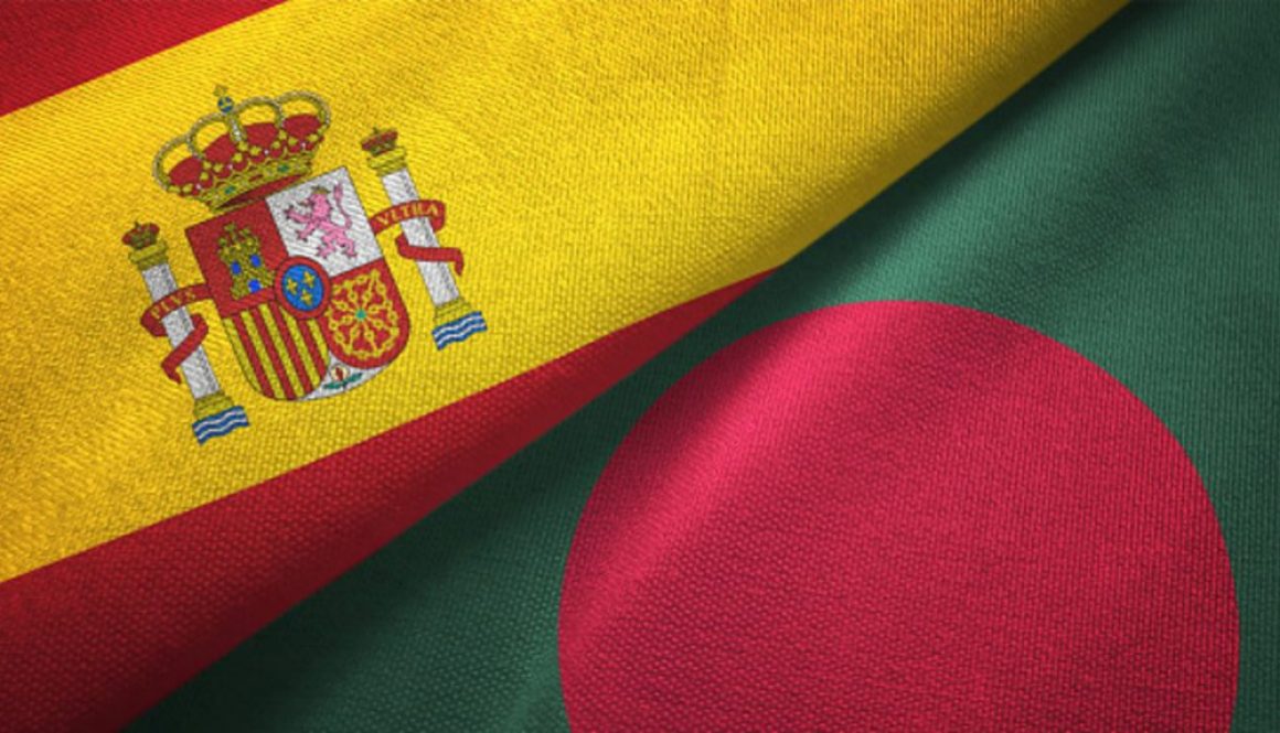 Bangladesh and Spain flag together realtions textile cloth fabric texture